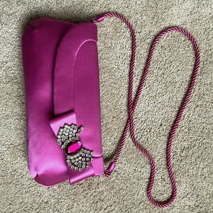 Franchi Fuchsia Pink Satin Evening Bag w/Jeweled Bow